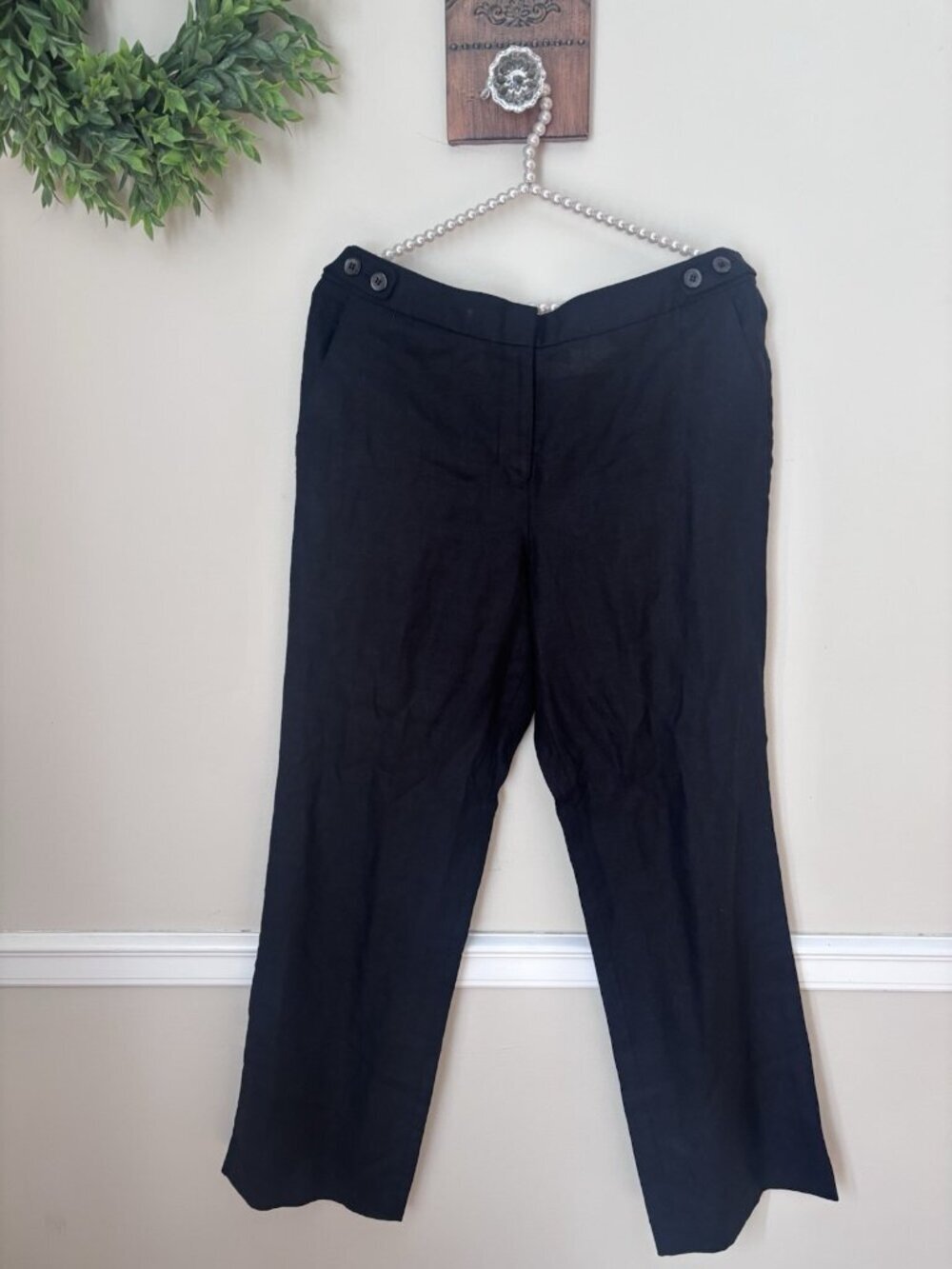 Talbots Womens Petite Size 10P Black 100% Linen Windsor Trouser Pants